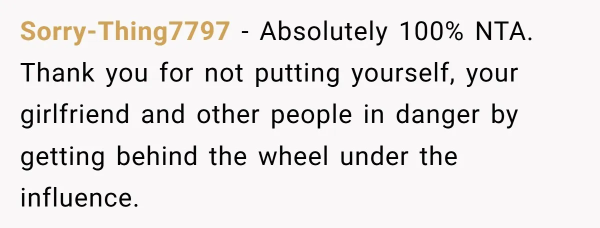 Boyfriend Refuses To Drive His Hurt Girlfriend To ER After Drinking Strong Beers Sorry-Thing7797 − Absolutely 100% NTA. Thank you for not putting yourself, your girlfriend and other people in danger by getting behind the wheel under the influence.