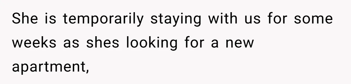 She is temporarily staying with us for some weeks as shes looking for a new apartment,