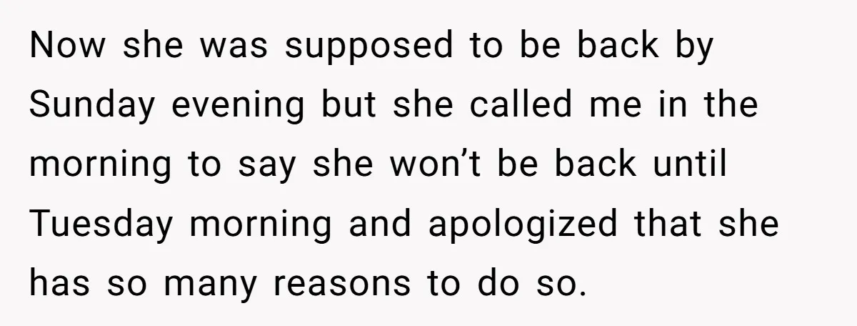 She Refused to Babysit Again After Her Sister Lied, Now She’s Being Called Selfish Now she was supposed to be back by Sunday evening but she called me in the morning to say she won’t be back until Tuesday morning and apologized that she...