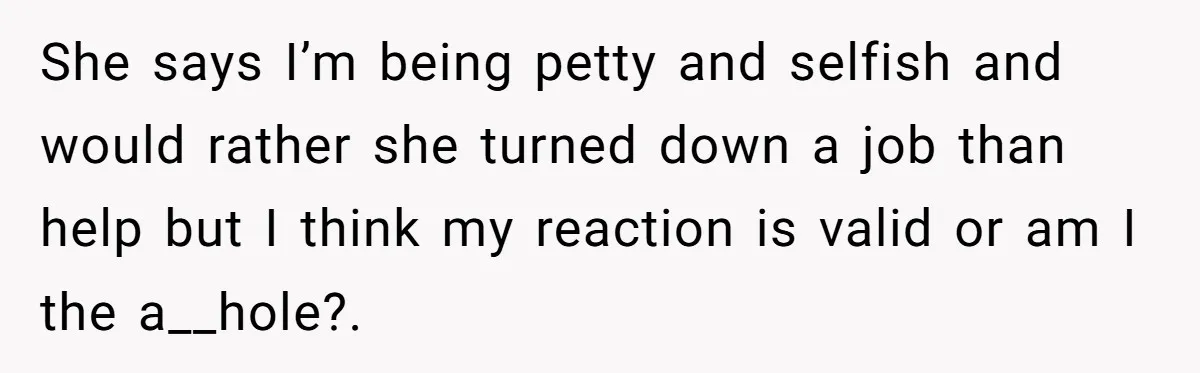 She Refused to Babysit Again After Her Sister Lied, Now She’s Being Called Selfish She says I’m being petty and selfish and would rather she turned down a job than help but I think my reaction is valid or am I the a__hole?.