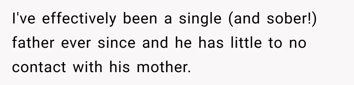 I've effectively been a single (and sober!) father ever since and he has little to no contact with his mother.