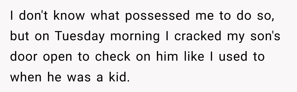 I don't know what possessed me to do so, but on Tuesday morning I cracked my son's door open to check on him like I used to when he was...