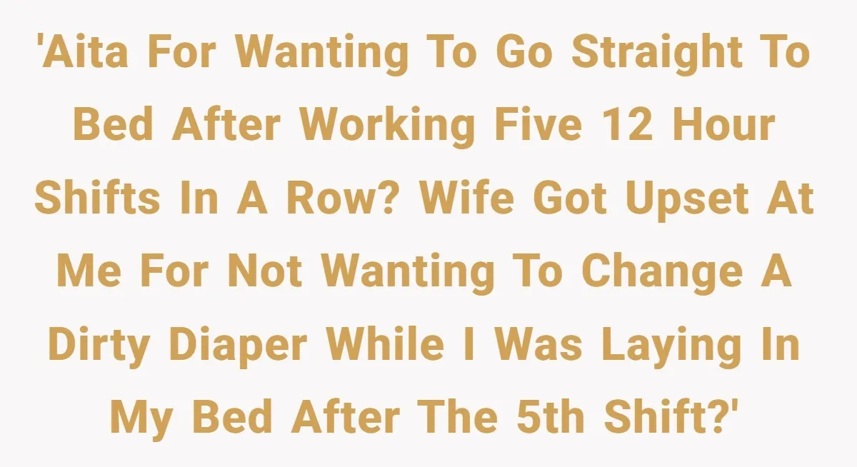 'AITA for wanting to go straight to bed after working five 12 hour shifts in a row? Wife got upset at me for not wanting to change a dirty diaper...