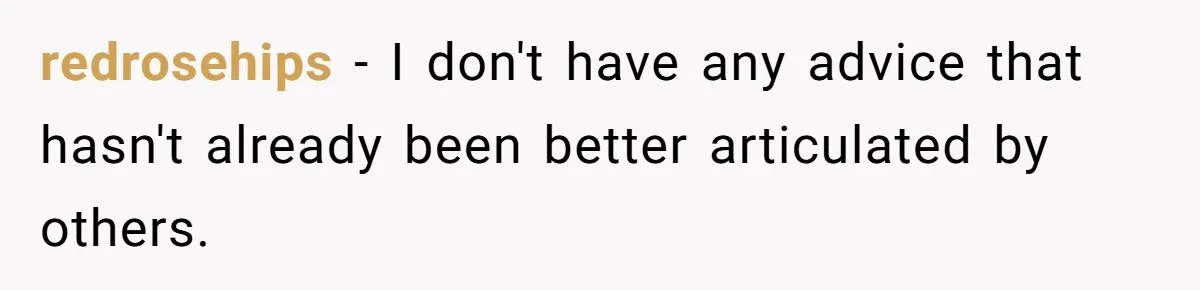 redrosehips − I don't have any advice that hasn't already been better articulated by others.