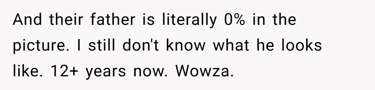 And their father is literally 0% in the picture. I still don't know what he looks like. 12+ years now. Wowza.