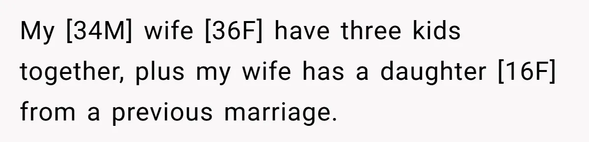 My [34M] wife [36F] have three kids together, plus my wife has a daughter [16F] from a previous marriage.