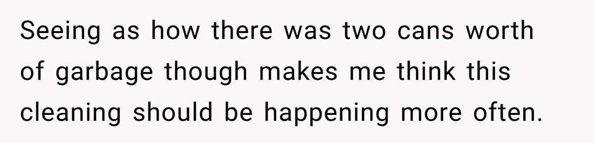 Seeing as how there was two cans worth of garbage though makes me think this cleaning should be happening more often.