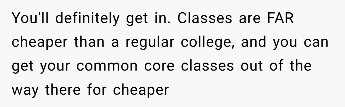 You'll definitely get in. Classes are FAR cheaper than a regular college, and you can get your common core classes out of the way there for cheaper