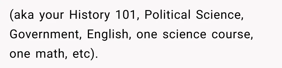 (aka your History 101, Political Science, Government, English, one science course, one math, etc).