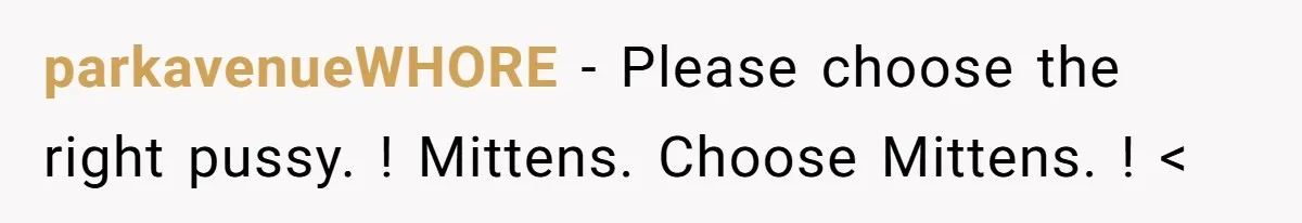 parkavenueWHORE − Please choose the right pussy. ! Mittens. Choose Mittens. ! <