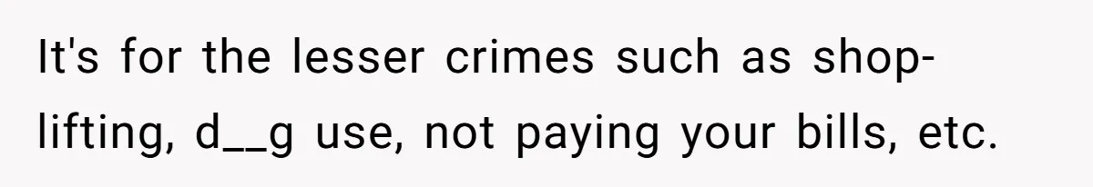 It's for the lesser crimes such as shop-lifting, d__g use, not paying your bills, etc.