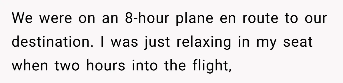We were on an 8-hour plane en route to our destination. I was just relaxing in my seat when two hours into the flight,
