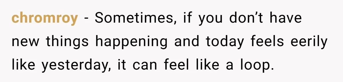 chromroy − Sometimes, if you don’t have new things happening and today feels eerily like yesterday, it can feel like a loop.