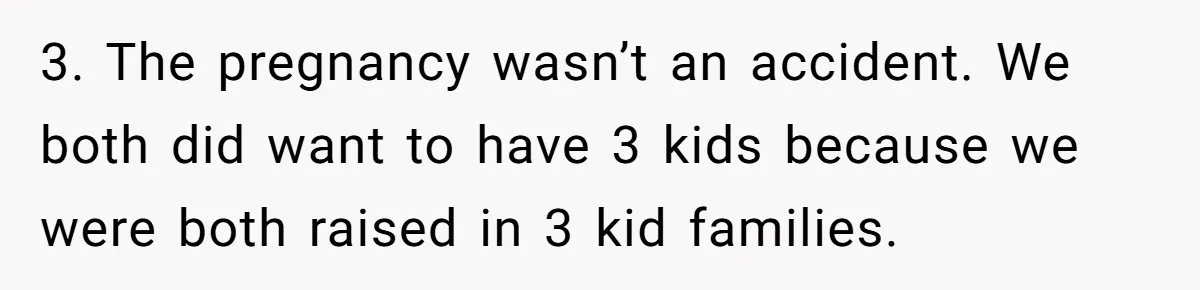 3. The pregnancy wasn’t an accident. We both did want to have 3 kids because we were both raised in 3 kid families.
