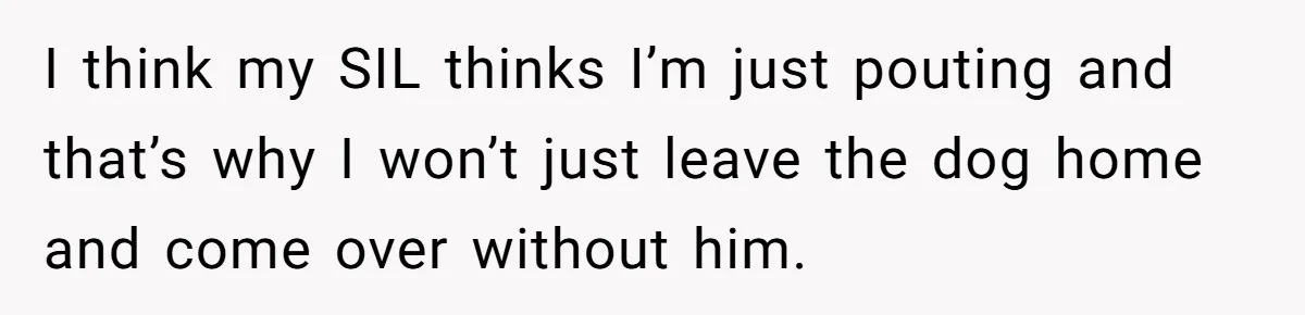 I think my SIL thinks I’m just pouting and that’s why I won’t just leave the dog home and come over without him.