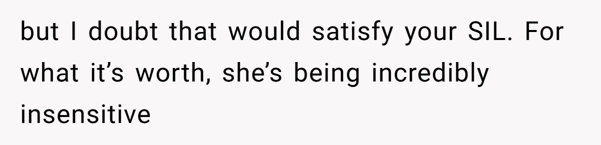but I doubt that would satisfy your SIL. For what it’s worth, she’s being incredibly insensitive