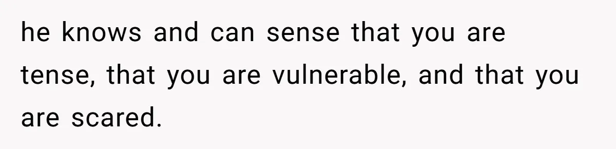 he knows and can sense that you are tense, that you are vulnerable, and that you are scared.