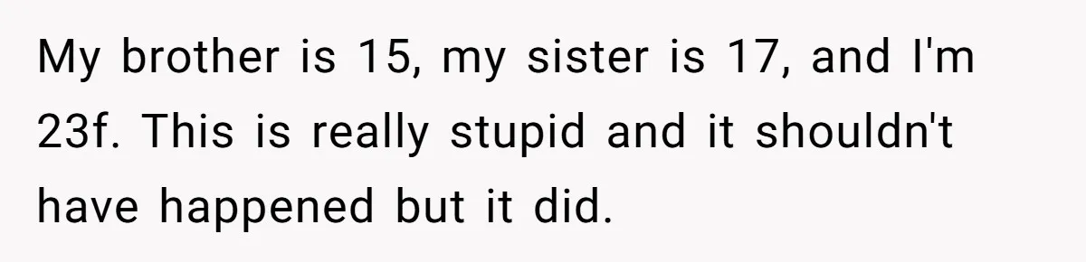 My brother is 15, my sister is 17, and I'm 23f. This is really stupid and it shouldn't have happened but it did.