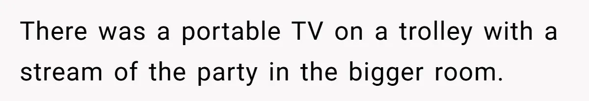 There was a portable TV on a trolley with a stream of the party in the bigger room.