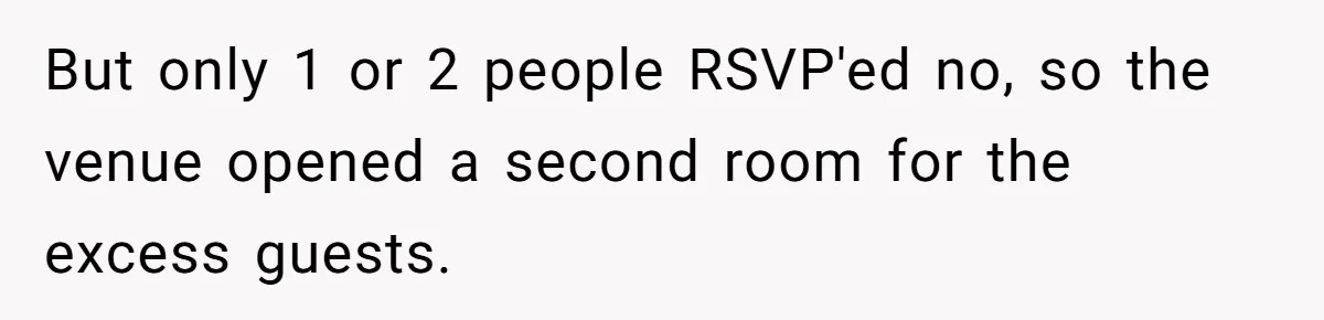 But only 1 or 2 people RSVP'ed no, so the venue opened a second room for the excess guests.
