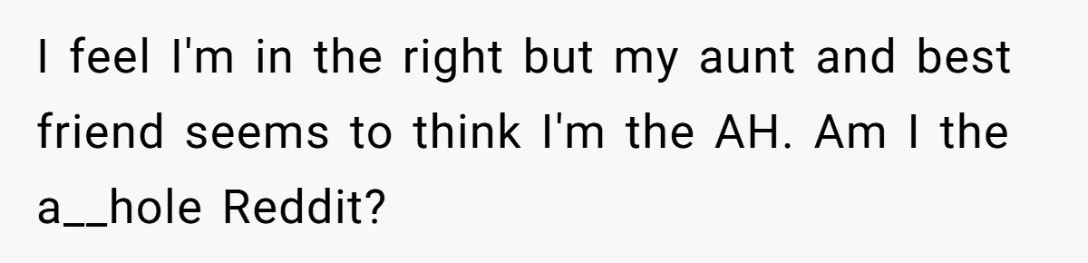 I feel I'm in the right but my aunt and best friend seems to think I'm the AH. Am I the a__hole Reddit?