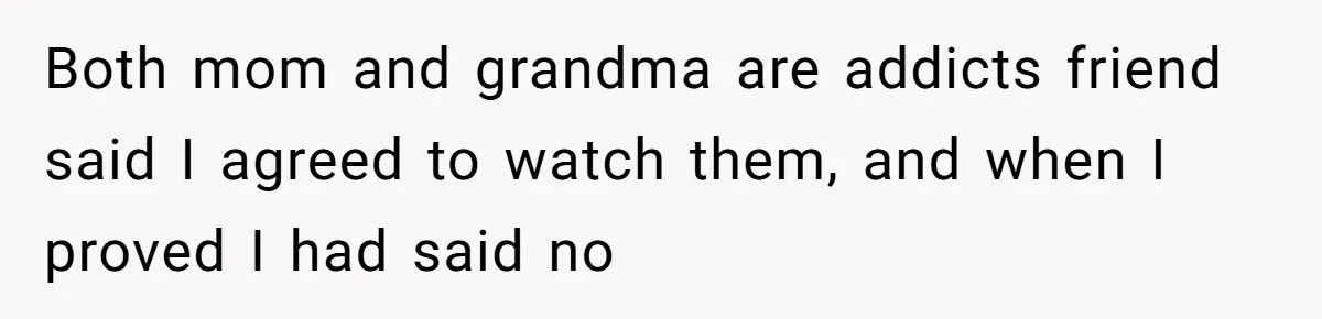 Both mom and grandma are addicts friend said I agreed to watch them, and when I proved I had said no