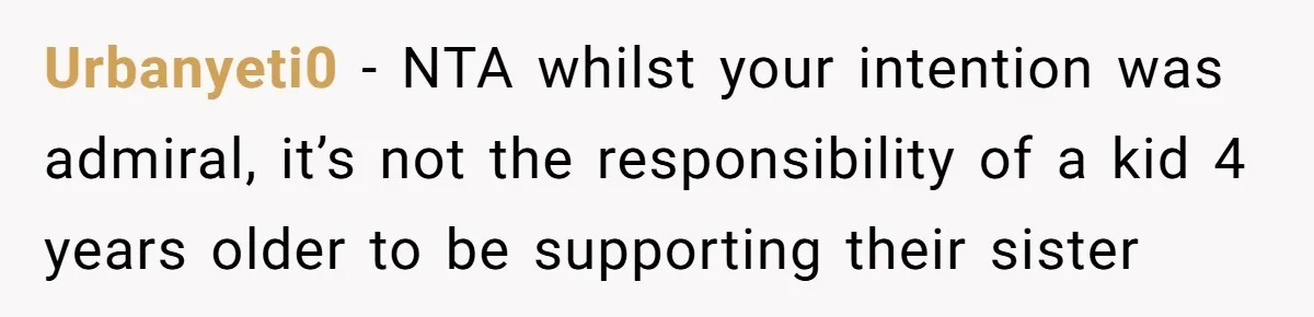 Urbanyeti0 − NTA whilst your intention was admiral, it’s not the responsibility of a kid 4 years older to be supporting their sister