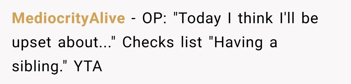 Teenage Boy Warns Excited Sister He Will Pretend She Does Not Exist At School MediocrityAlive − OP: "Today I think I'll be upset about..." Checks list "Having a sibling." YTA