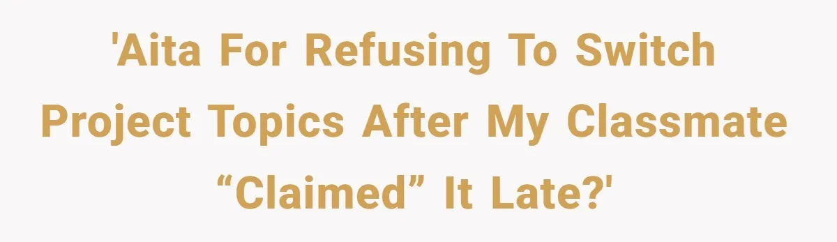 Classmate Demands Easy Topic After Forgetting To Sign Up And Student Refuses To Switch 'AITA for refusing to switch project topics after my classmate “claimed” it late?'