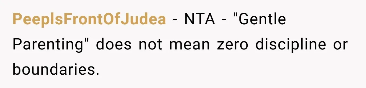 Woman Refuses To Yield During Toddler Meltdown But Faces Stern Family Backlash PeeplsFrontOfJudea − NTA - "Gentle Parenting" does not mean zero discipline or boundaries.