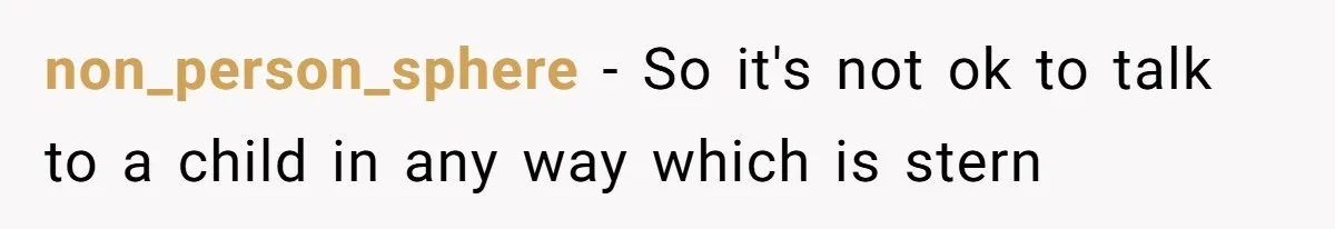 Woman Refuses To Yield During Toddler Meltdown But Faces Stern Family Backlash non_person_sphere − So it's not ok to talk to a child in any way which is stern