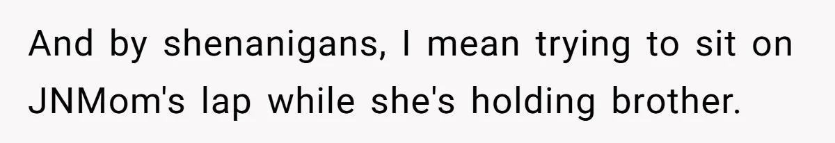 And by shenanigans, I mean trying to sit on JNMom's lap while she's holding brother.