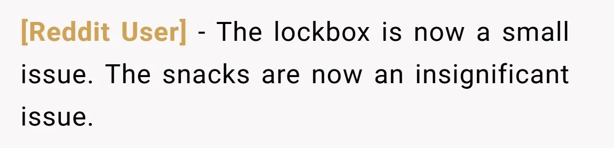 [Reddit User] − The lockbox is now a small issue. The snacks are now an insignificant issue.