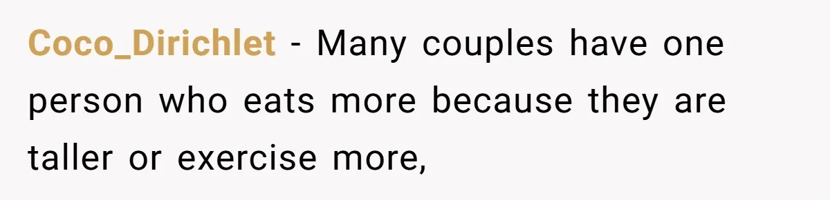 Coco_Dirichlet − Many couples have one person who eats more because they are taller or exercise more,