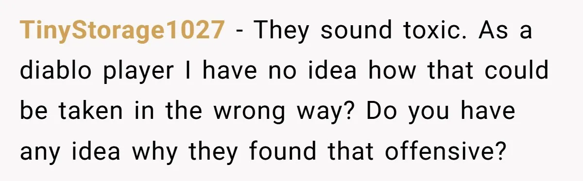 TinyStorage1027 − They sound toxic. As a diablo player I have no idea how that could be taken in the wrong way? Do you have any idea why they found...
