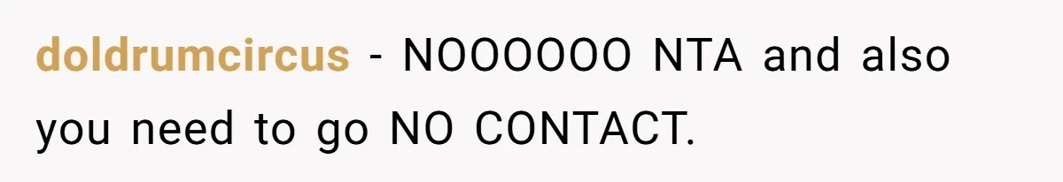 doldrumcircus − NOOOOOO NTA and also you need to go NO CONTACT.