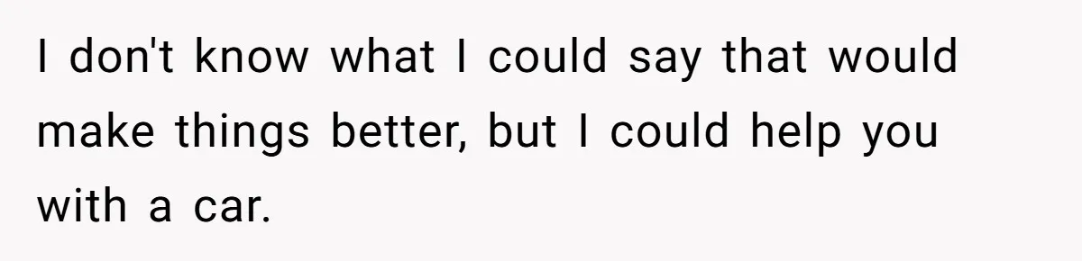 I don't know what I could say that would make things better, but I could help you with a car.