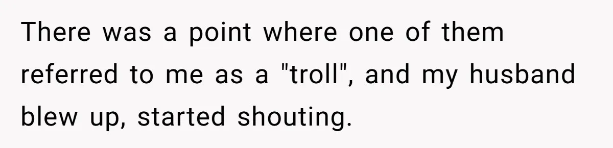 There was a point where one of them referred to me as a "troll", and my husband blew up, started shouting.
