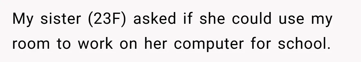 My sister (23F) asked if she could use my room to work on her computer for school.