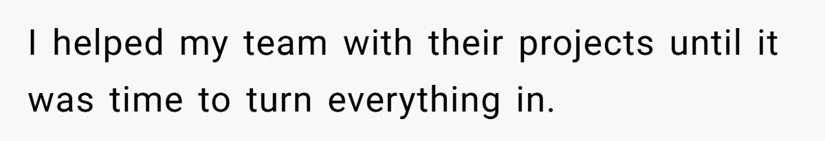 I helped my team with their projects until it was time to turn everything in.