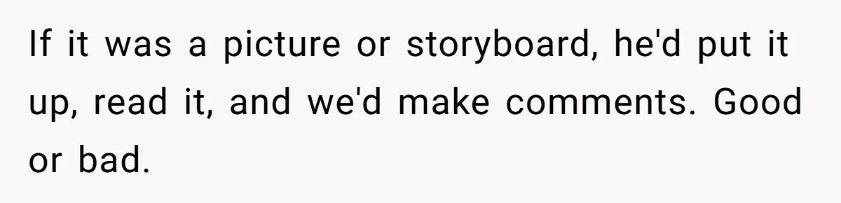 If it was a picture or storyboard, he'd put it up, read it, and we'd make comments. Good or bad.