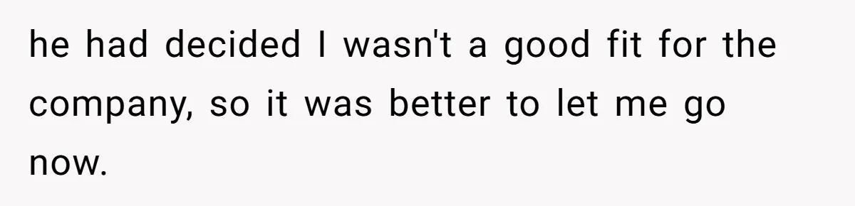 he had decided I wasn't a good fit for the company, so it was better to let me go now.