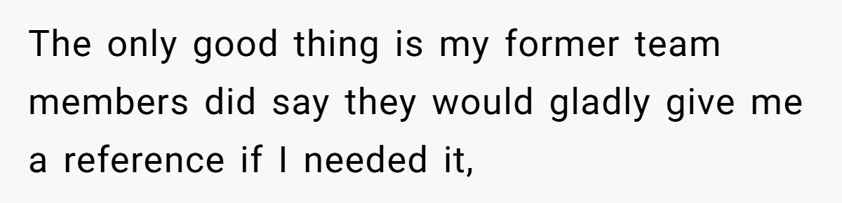 The only good thing is my former team members did say they would gladly give me a reference if I needed it,