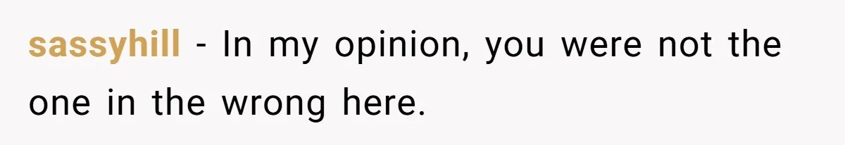 sassyhill − In my opinion, you were not the one in the wrong here.
