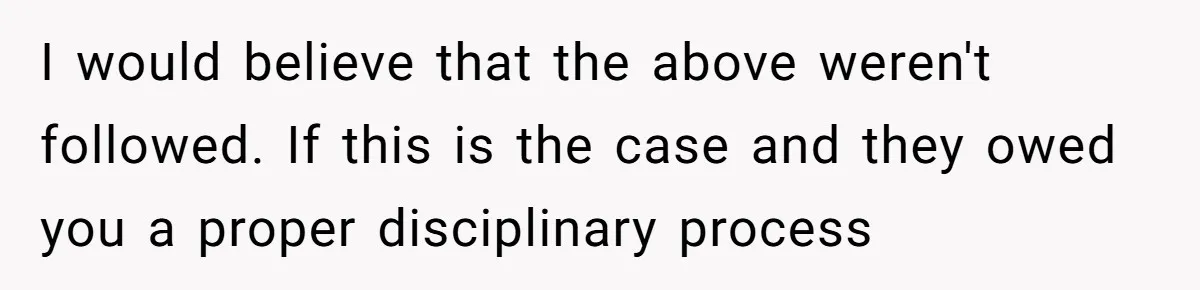 I would believe that the above weren't followed. If this is the case and they owed you a proper disciplinary process