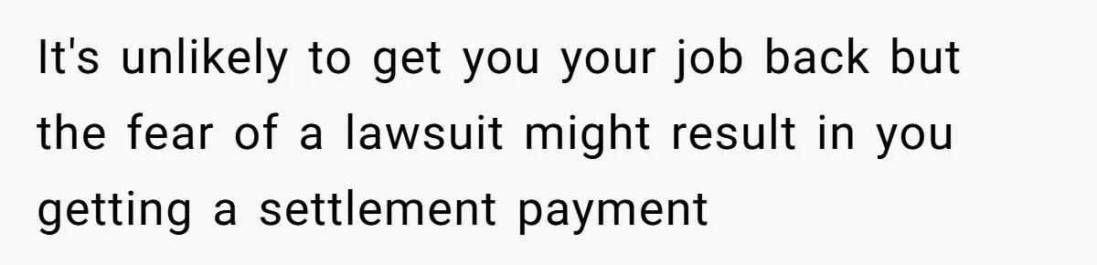 It's unlikely to get you your job back but the fear of a lawsuit might result in you getting a settlement payment