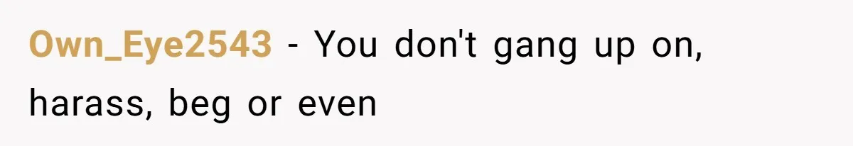 Own_Eye2543 − You don't gang up on, harass, beg or even