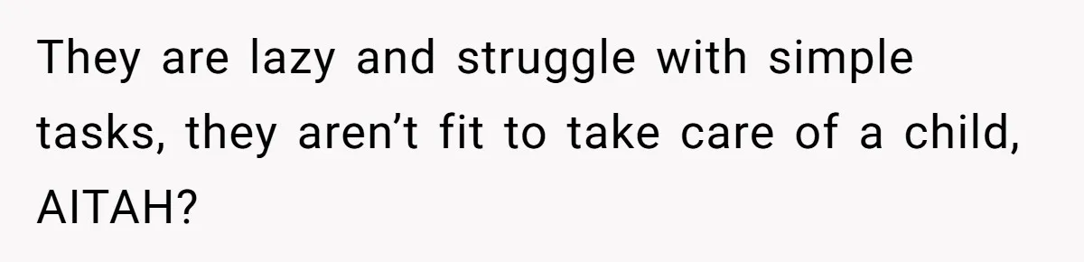 They are lazy and struggle with simple tasks, they aren’t fit to take care of a child, AITAH?