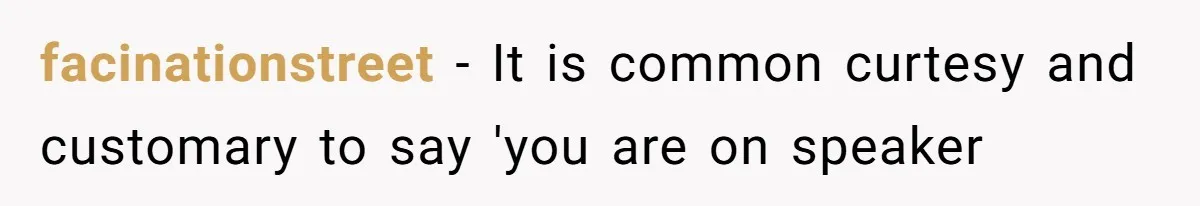 facinationstreet − It is common curtesy and customary to say 'you are on speaker