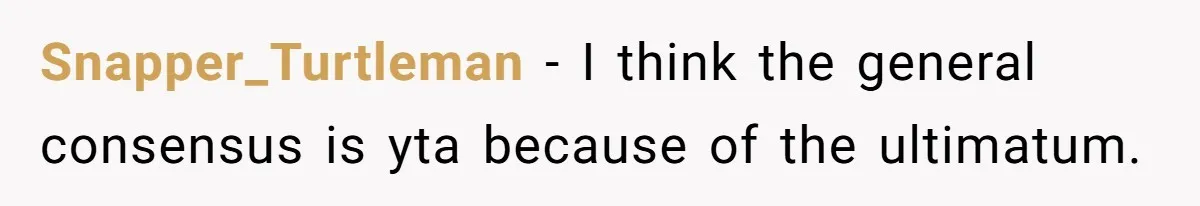 Snapper_Turtleman − I think the general consensus is yta because of the ultimatum.